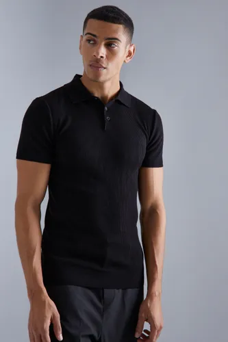 Men's Muscle Short Sleeve Ribbed Polo - Black - M, Black