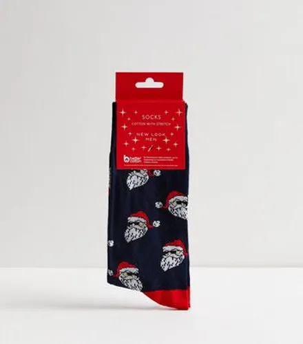 Men's Navy Cool Santa Print Socks New Look