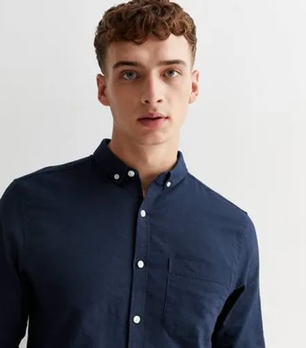 Men's Navy Cotton Long Sleeve Oxford Shirt New Look