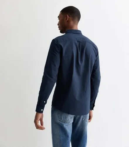 Men's Navy Cotton Long Sleeve Regular Fit Oxford Shirt New Look