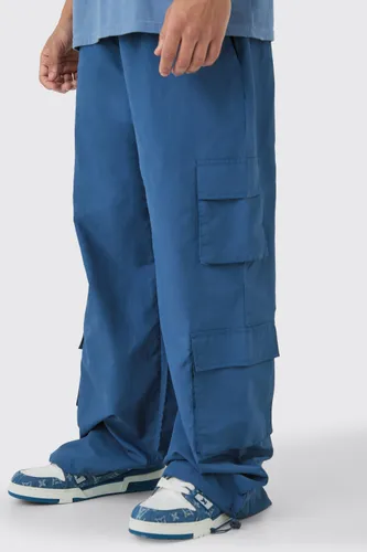 Mens Navy Elasticated Waist Multi Pocket Parachute Trousers, Navy
