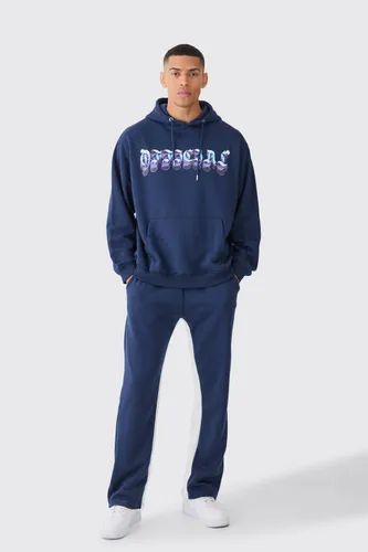 Mens Navy Oversized Chrome Graphic Gusset Tracksuit, Navy