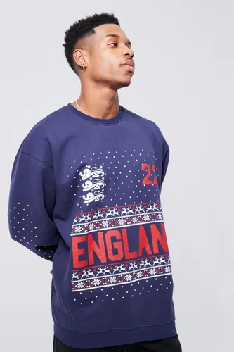 Mens Navy Oversized England 22 Christmas Sweatshirt, Navy
