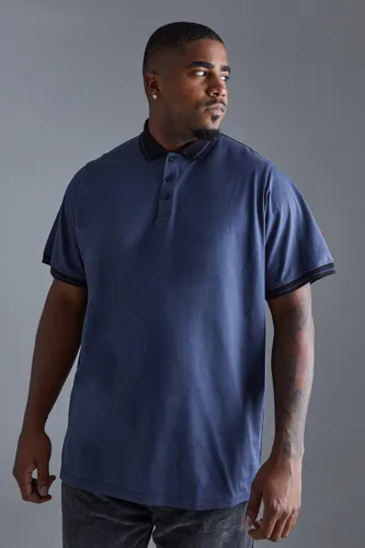 Mens Navy Plus Basic Tipped Polo, Navy