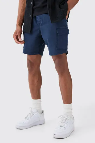 Mens Navy Slim Fit Elasticated Waist Cargo Shorts, Navy