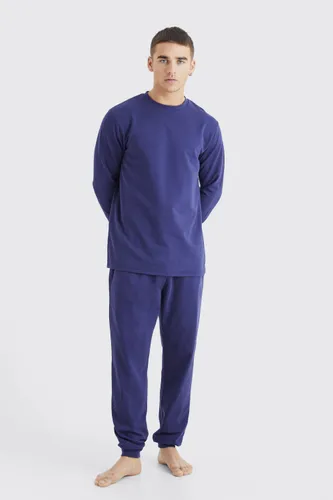 Mens Navy Soft Feel Lounge Top And Jogger Set, Navy
