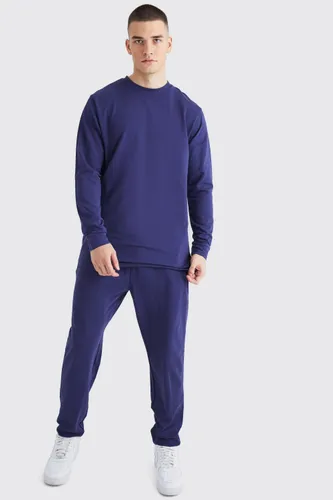 Mens Navy Tall Soft Feel Lounge Top And Jogger Set, Navy