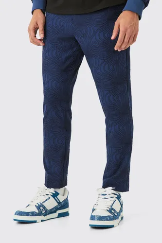 Mens Navy Textured Tailored Pintuck Tapered Trousers, Navy