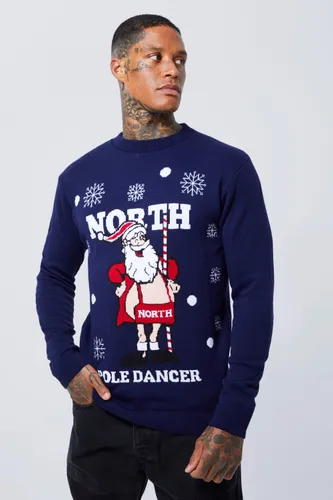 Men's North Pole Dancer Christmas Jumper - Navy - S, Navy
