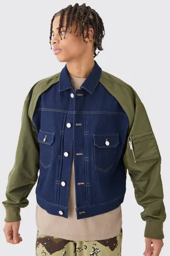 Men's Nylon And Denim Boxy Fit Jacket - Blue - S, Blue