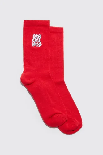 Men's Official Man Embroidered Socks - One Size, Red