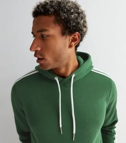 Men's Only & Sons Green Stripe Sleeve Hoodie New Look