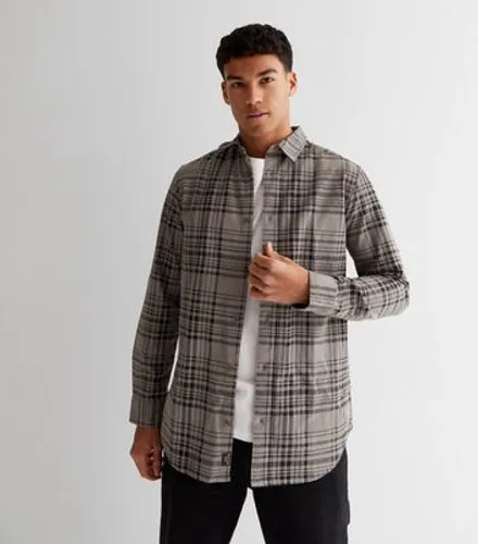 Men's Only & Sons Pale Grey Check Long Sleeve Shirt New Look