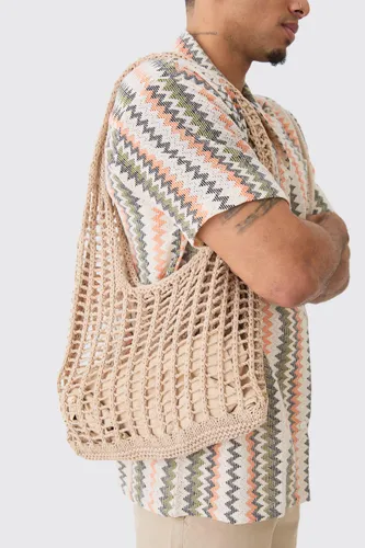 Men's Open Knit Tote Bag - Beige - One Size, Beige