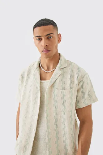 Men's Open Weave Geometric Stripe Boxy Shirt - Green - S, Green