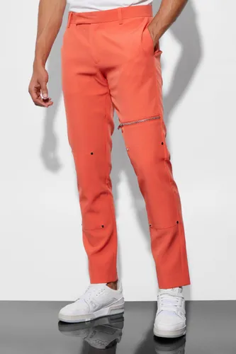 Mens Orange Skinny Zip Suit Trousers, Orange