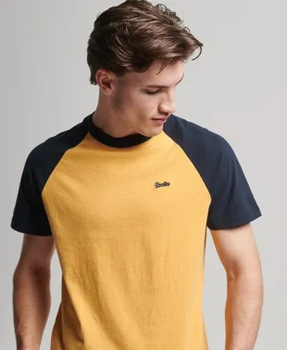 Men's Organic Cotton Essential Logo Baseball T-Shirt Yellow / Ochre Marl/Eclipse Navy