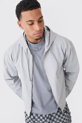 Men's Overdyed Denim Boxy Fit Zip Through Hoodie - Grey - L, Grey