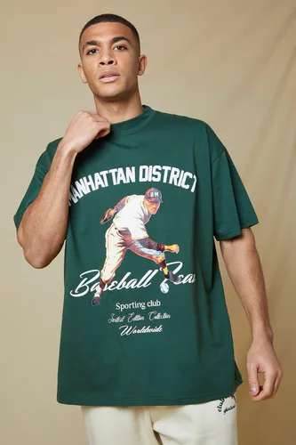 Men's Oversized Baseball Graphic T-Shirt - Green - M, Green