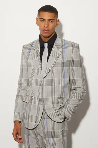Men's Oversized Boxy Check Contrast Stitch Jacket - Grey - 36, Grey