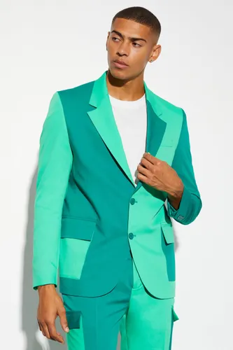 Men's Oversized Boxy Colourblock Suit Jacket - Green - 38, Green