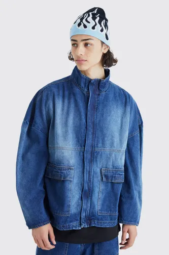 Men's Oversized Boxy Denim Jacket - Blue - S, Blue