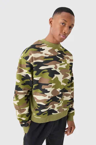 Men's Oversized Boxy Extended Neck Camo Gusset Sweat - Green - S, Green