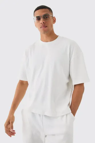 Men's Oversized Boxy Extended Neck Heavyweight Ribbed T-Shirt - Cream - S, Cream