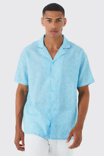 Men's Oversized Boxy Linen Look Revere Shirt - Blue - Xs, Blue