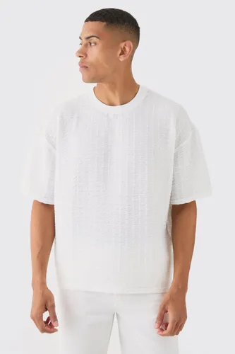 Men's Oversized Boxy Pleated Texture T-Shirt - White - S, White