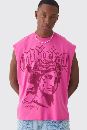 Men's Oversized Boxy Raw Hem Renaissance Official Printed Vest - Pink - S, Pink