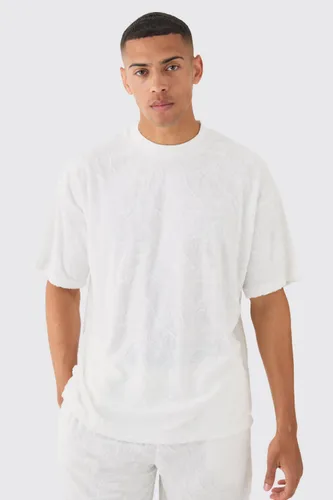 Men's Oversized Burnout Towelling Jacquard T-Shirt - White - S, White