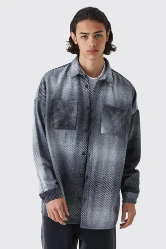 Men's Oversized Button Up Ombre Check Overshirt - Black - Xs, Black