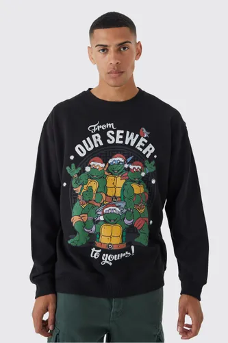 Men's Oversized Christmas Tmnt License Sweatshirt - Black - S, Black