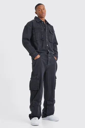 Men's Oversized Denim Boilersuit - Black - S, Black