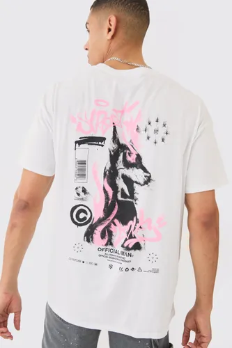 Men's Oversized Dog Graffiti Graphic T-Shirt - White - S, White