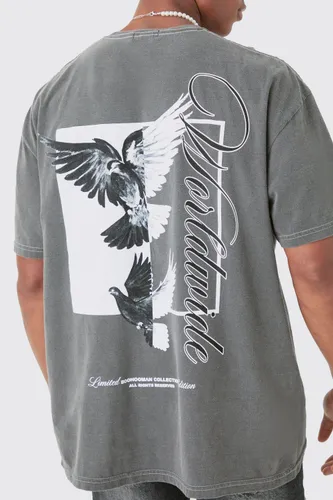 Men's Oversized Dove Worldwide Back Print T-Shirt - Grey - S, Grey