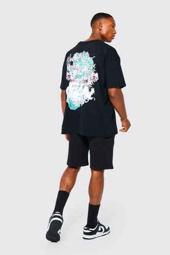 Men's Oversized Dragon T-Shirt And Short Set - Black - S, Black
