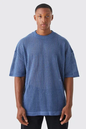 Men's Oversized Drop Shoulder Open Stitch T-Shirt - Blue - S, Blue