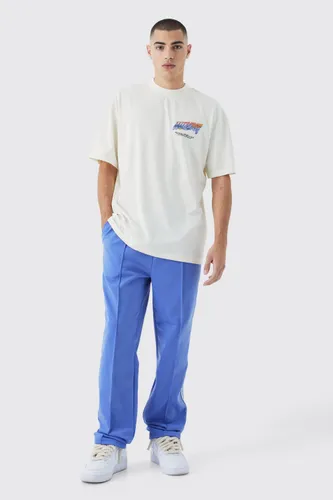 Men's Oversized Ext Neck Tshirt & Core Fit Jogger - Blue - M, Blue