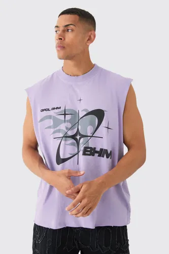 Men's Oversized Extended Neck Boxy Drop Shoulder Washed Bhm Vest - Purple - L, Purple