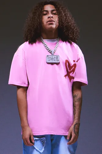 Men's Oversized Extended Neck Heart T-Shirt - Pink - M, Pink