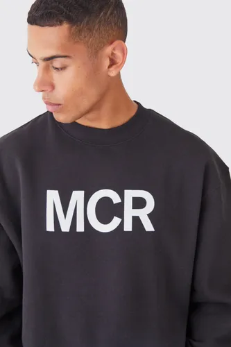 Men's Oversized Extended Neck Mcr Slogan Sweatshirt - Black - S, Black