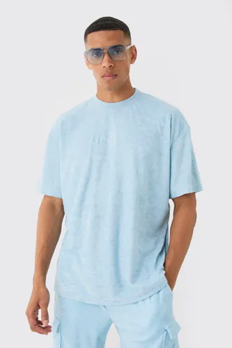 Men's Oversized Extended Neck Towelling Man Signature T-Shirt - Blue - S, Blue