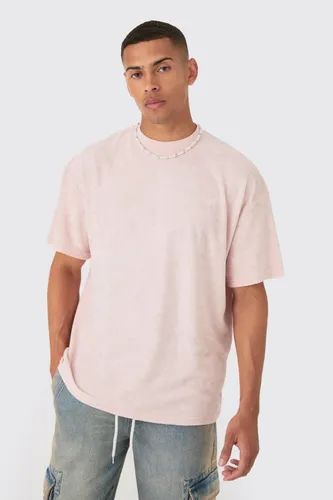 Men's Oversized Extended Neck Towelling T-Shirt - Pink - S, Pink