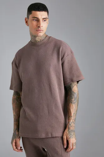 Men's Oversized Extended Neck Waffle T-Shirt - Brown - M, Brown