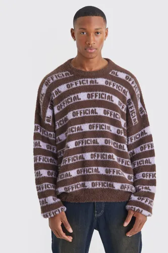 Men's Oversized Fluffy Knitted Official Stripe Jumper - Brown - S, Brown
