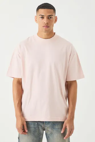 Men's Oversized Heavy Extended Jacqaurd Neck T-Shirt - Pink - S, Pink