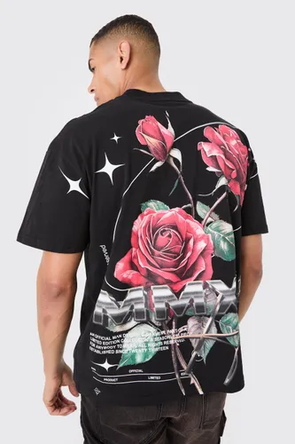 Men's Oversized Large Scale Rose Graphic T-Shirt - Black - S, Black