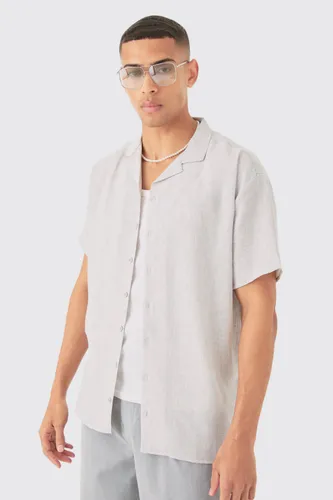 Men's Oversized Linen Look Revere Shirt - Grey - S, Grey
